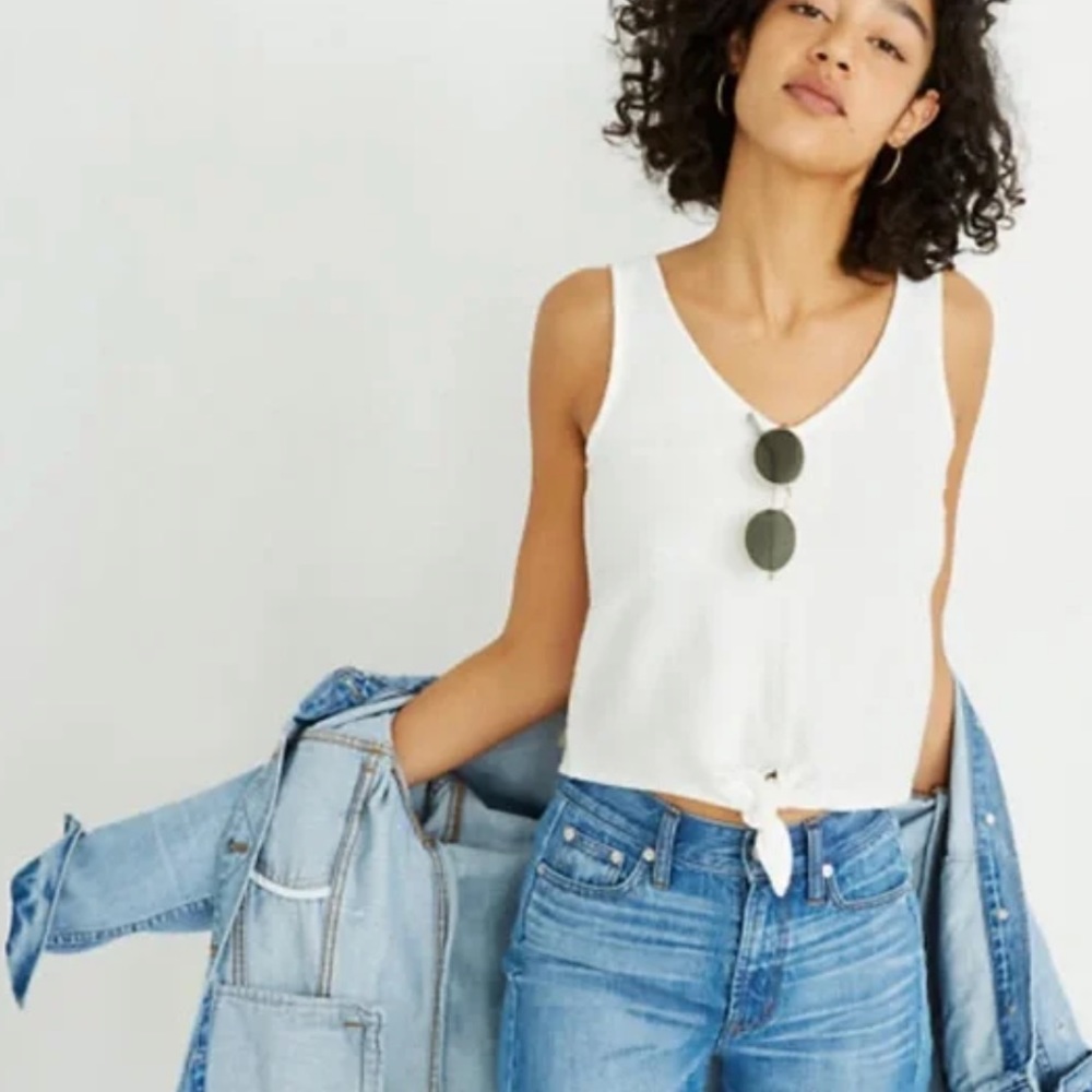 Madewell Texture & Thread Cream Front Tie Top Size Small